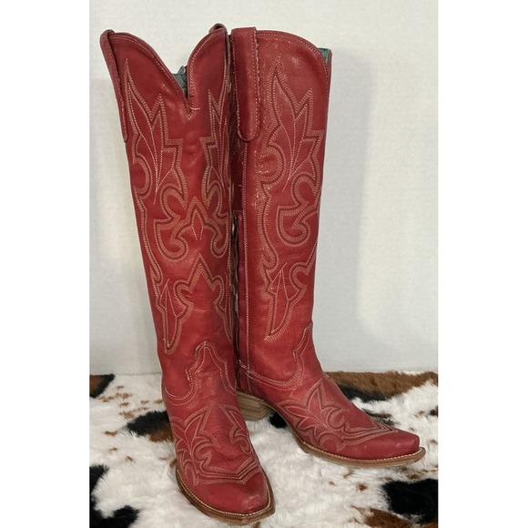 Corral Boots Shoes - Corral Western RED TALL Knee High Snip Toe Boots Stunning MSRP $289 A4465 9M